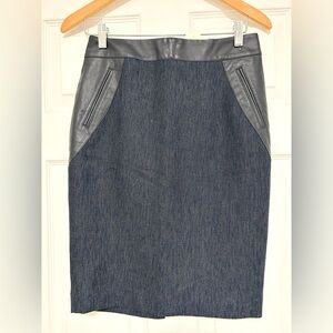 Ann Taylor Blue Knit Pencil Skirt with Faux Leather Trim